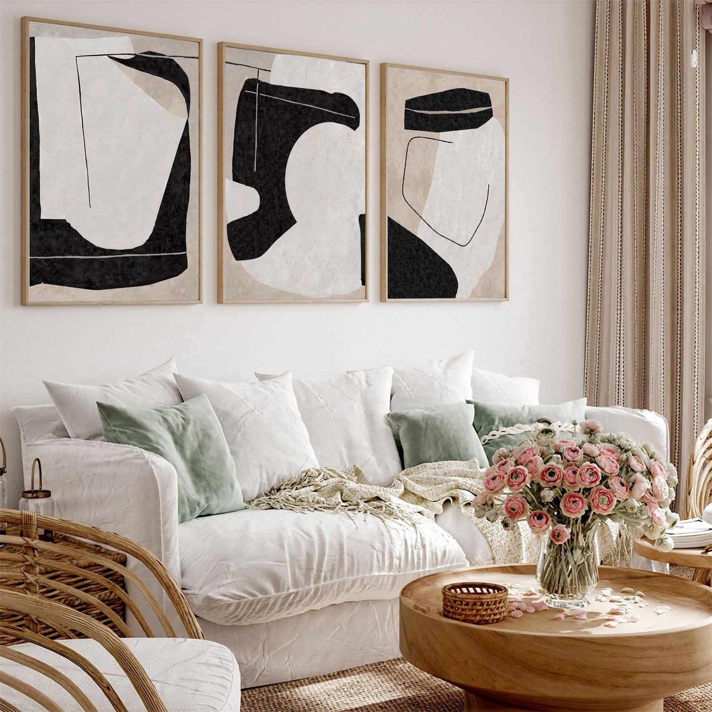 Contemporary Minimalist Black and White Abstract Oil Painting for Modern Decor