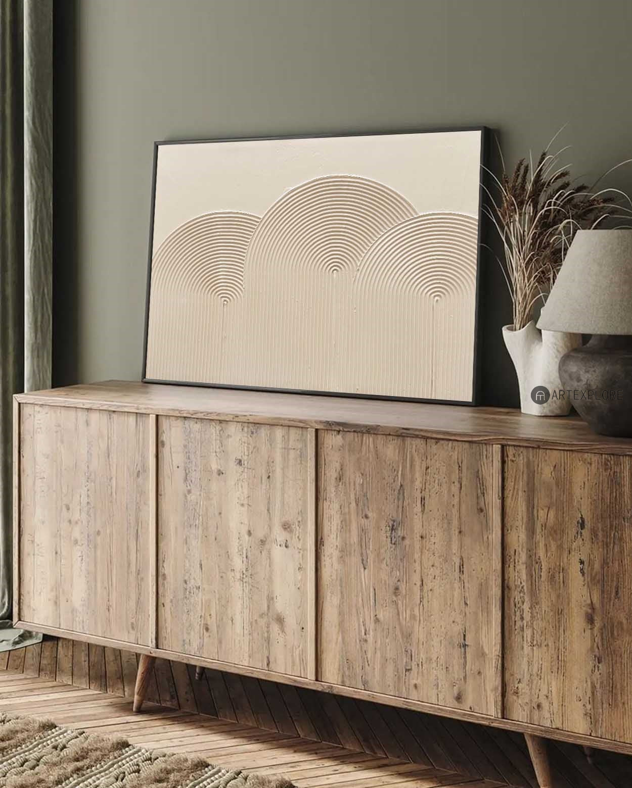Elegant Beige Minimalist Abstract Oil Painting for Modern Interiors