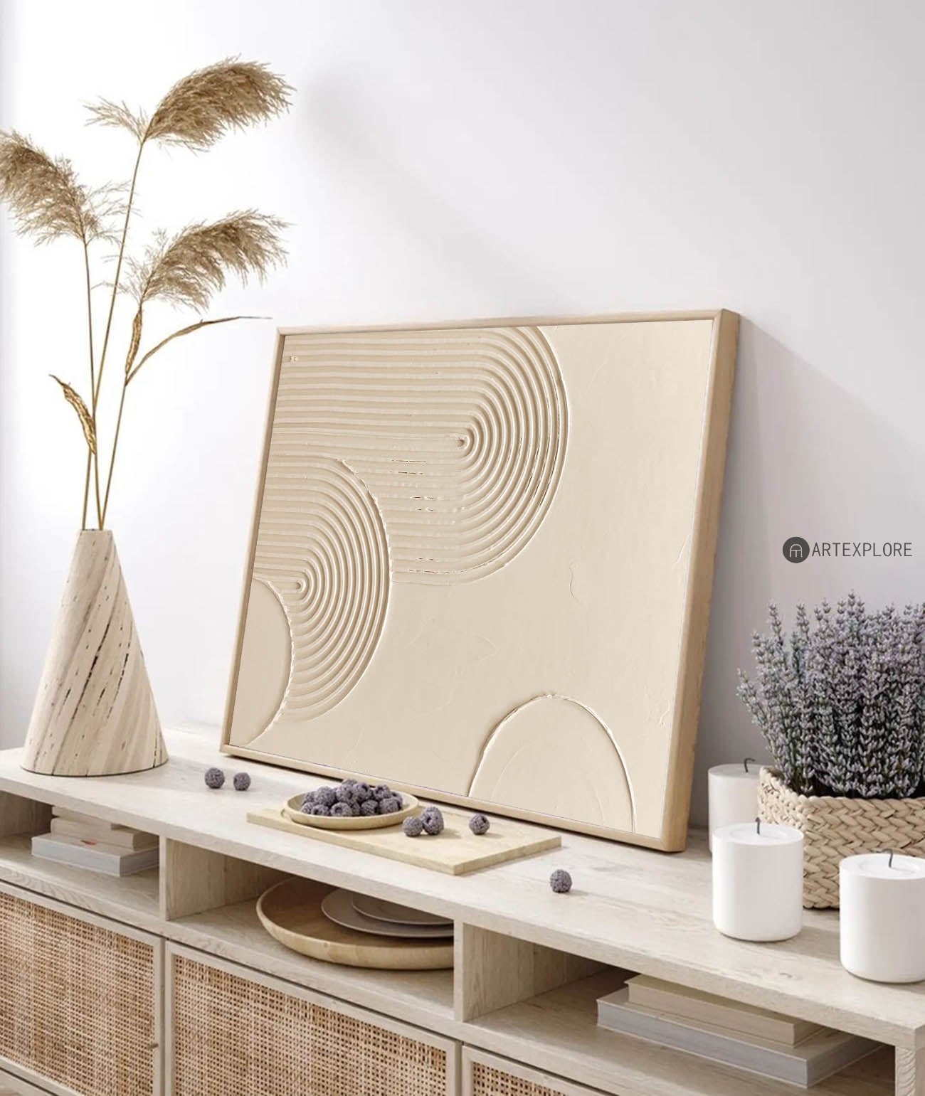 Elegant Beige Abstract Oil Painting for Modern Minimalist Decor