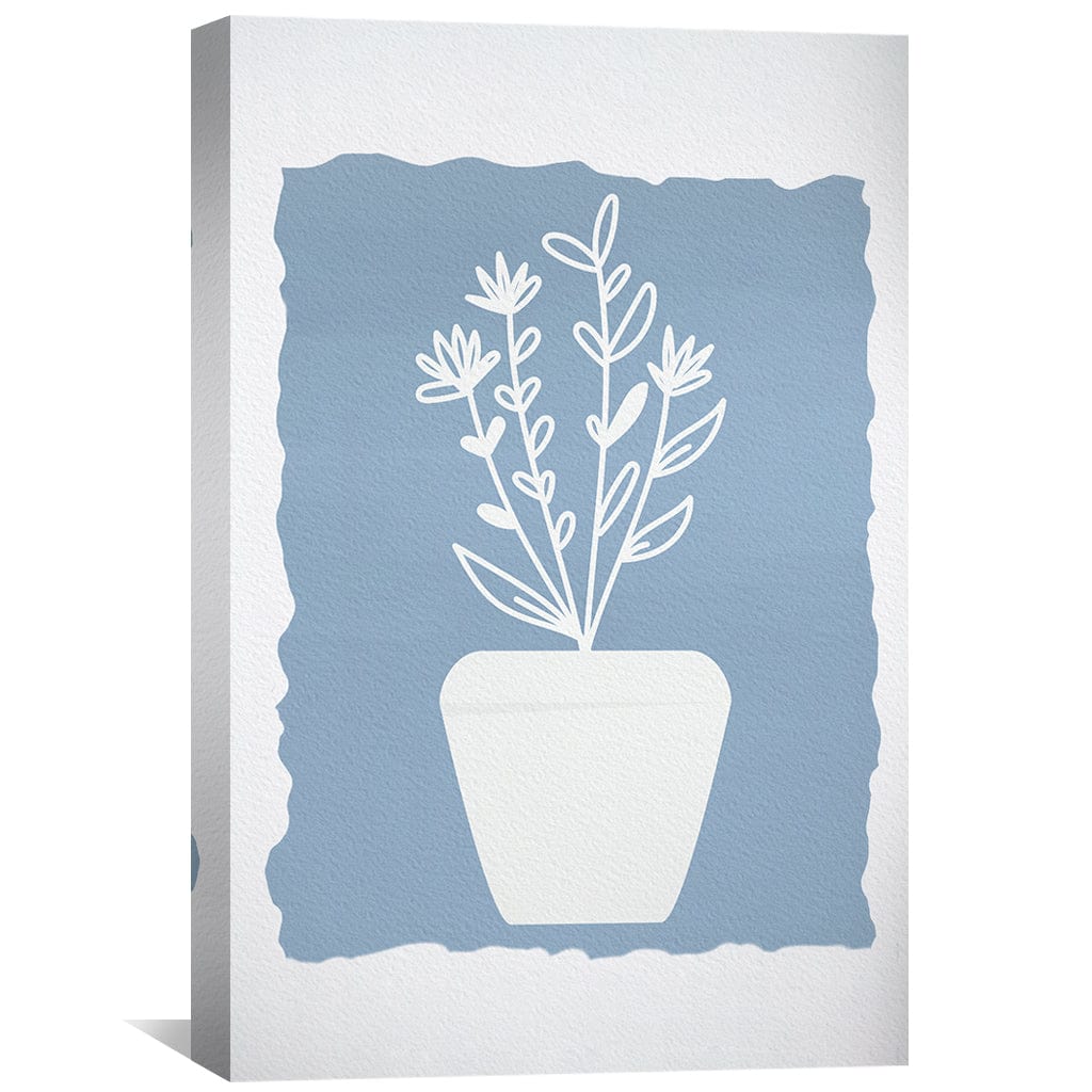 Charming Oil Painting of Potted Flowers on Blue Background for Home Decor