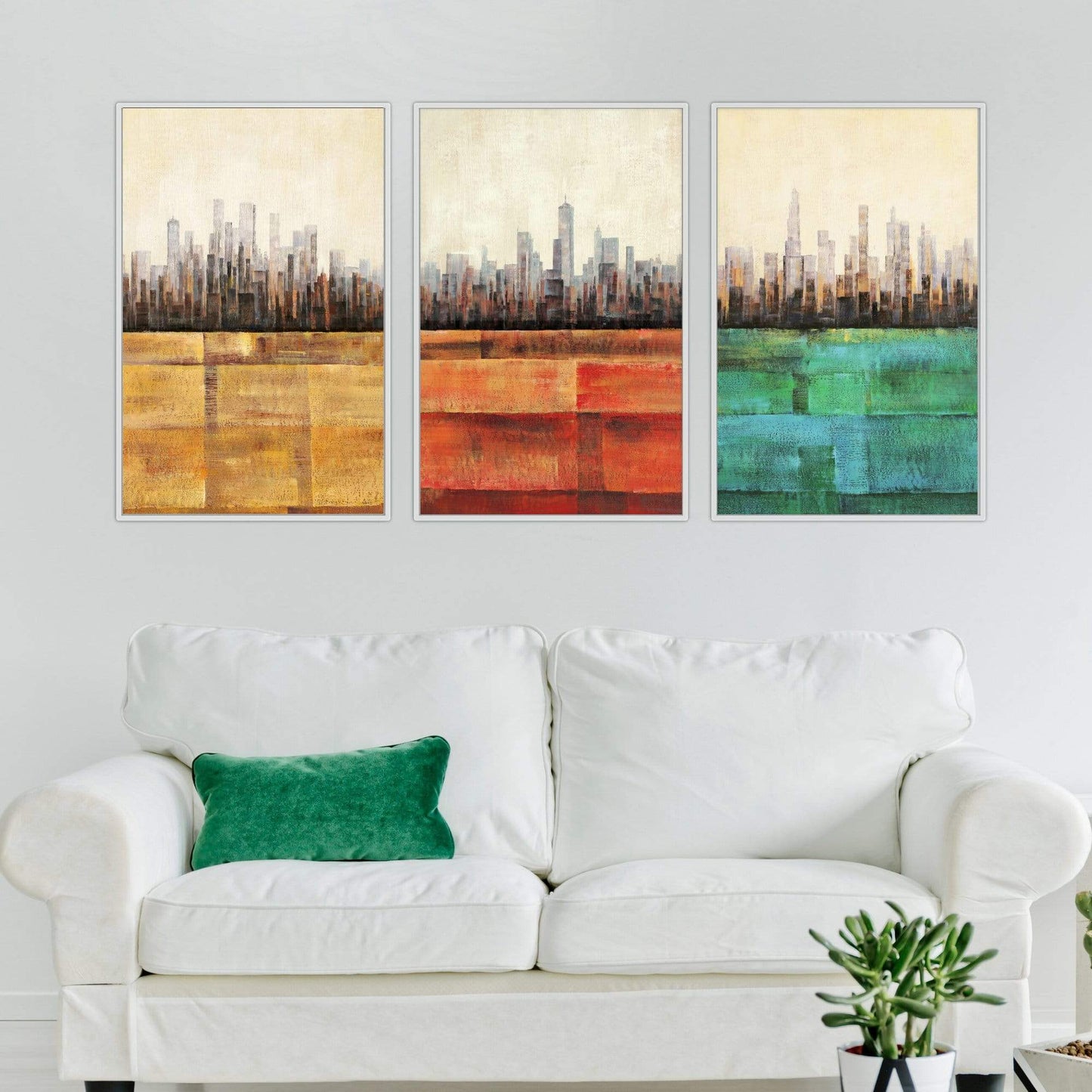 Cityscapes in Vibrant Hues - Modern Abstract Oil Painting Triptych