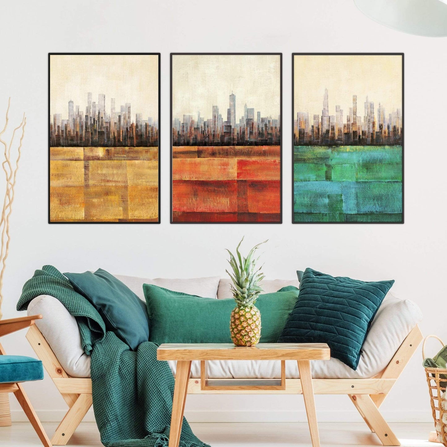 Cityscapes in Vibrant Hues - Modern Abstract Oil Painting Triptych