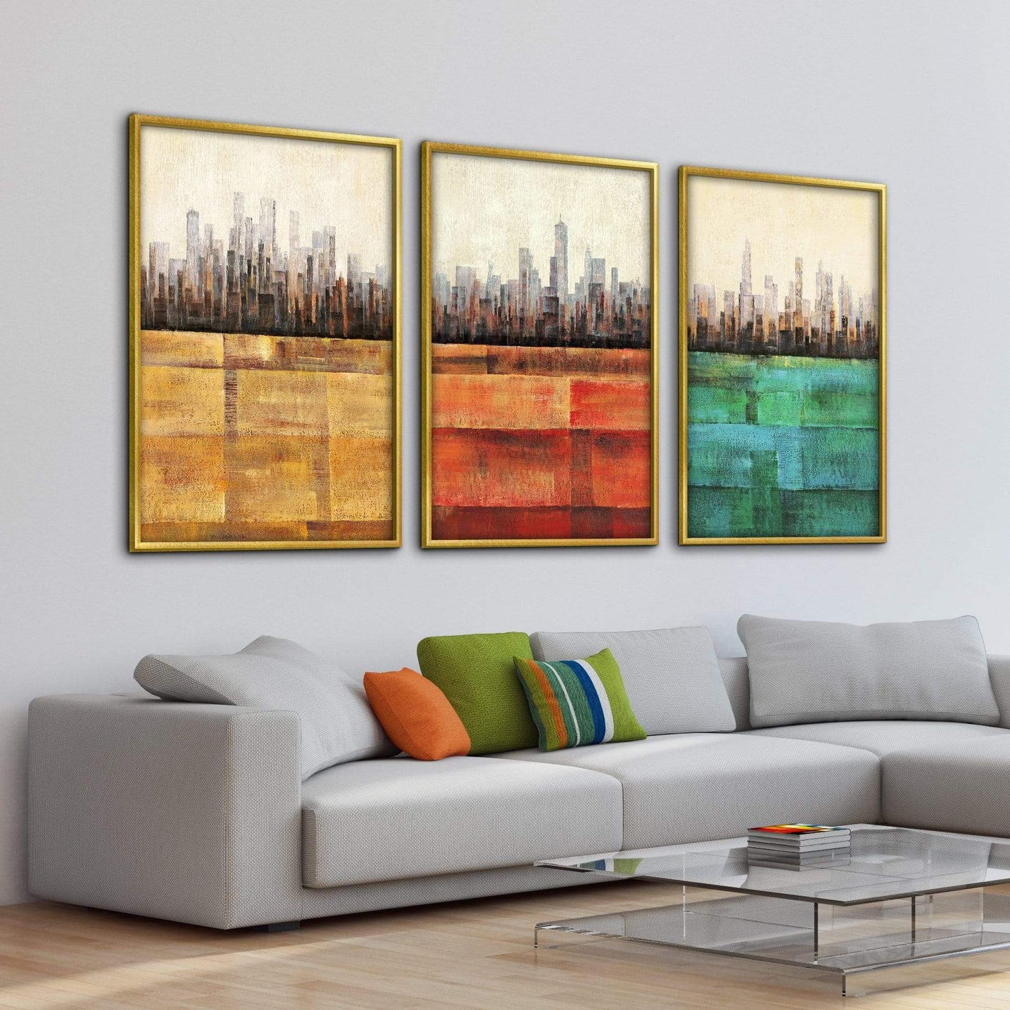 Cityscapes in Vibrant Hues - Modern Abstract Oil Painting Triptych