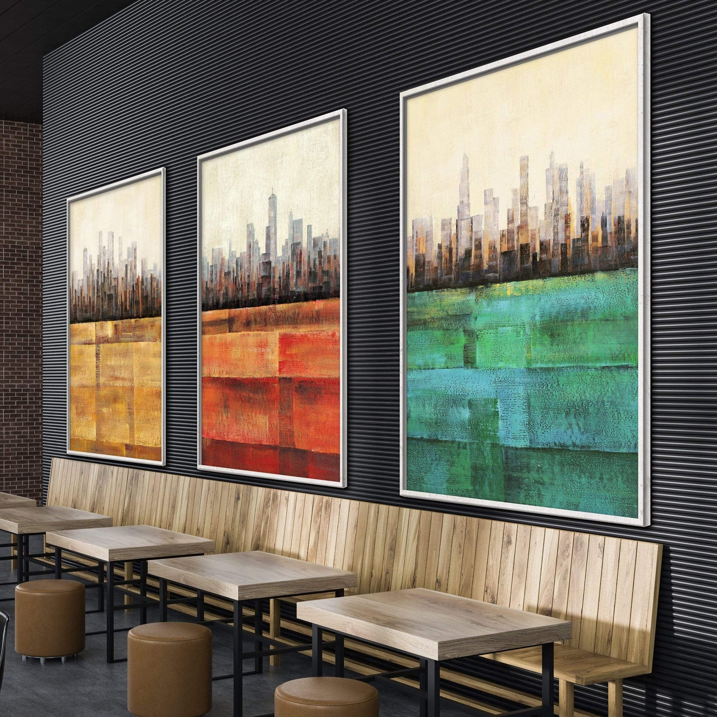 Cityscapes in Vibrant Hues - Modern Abstract Oil Painting Triptych