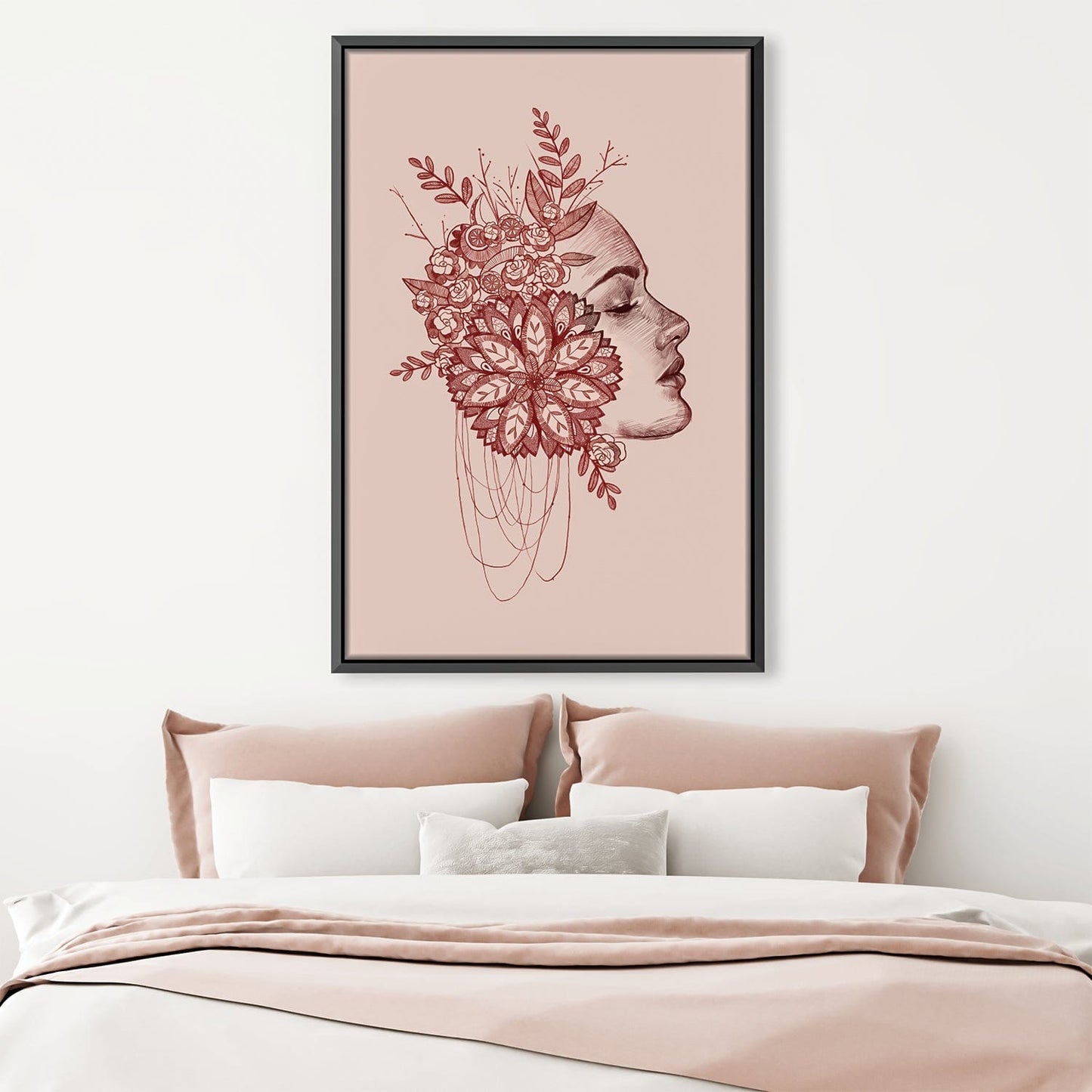 Elegant Floral Profile in Red Tones - Stunning Oil Painting for Modern Decor