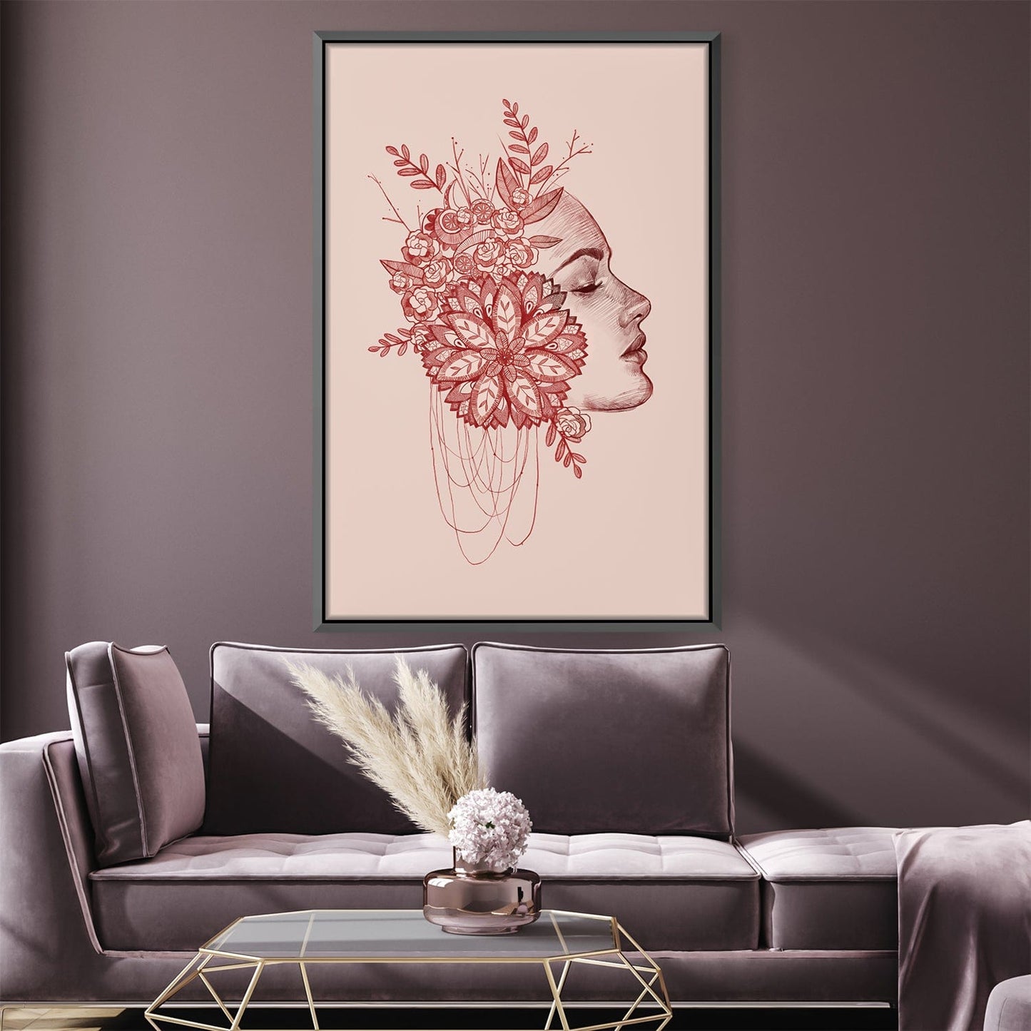 Elegant Floral Profile in Red Tones - Stunning Oil Painting for Modern Decor