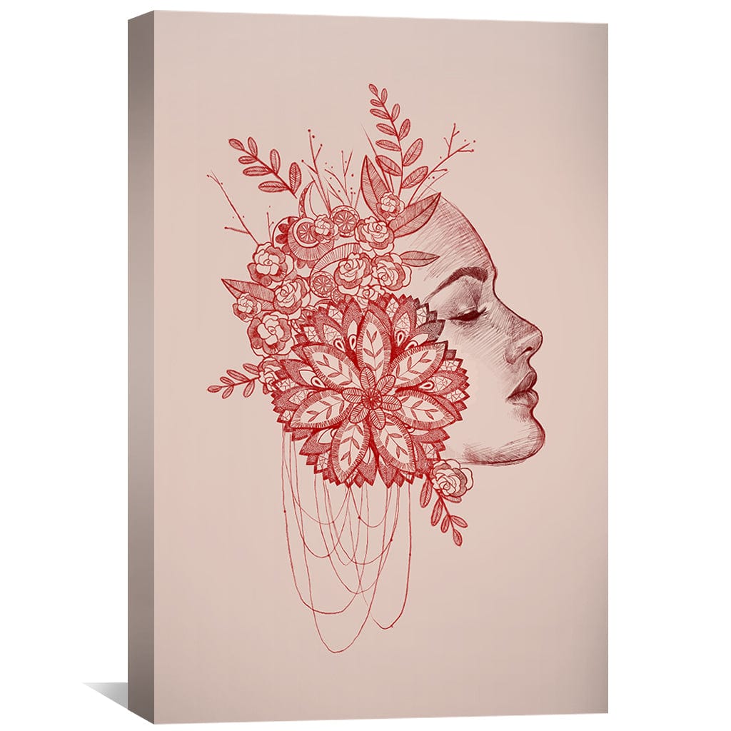 Elegant Floral Profile in Red Tones - Stunning Oil Painting for Modern Decor