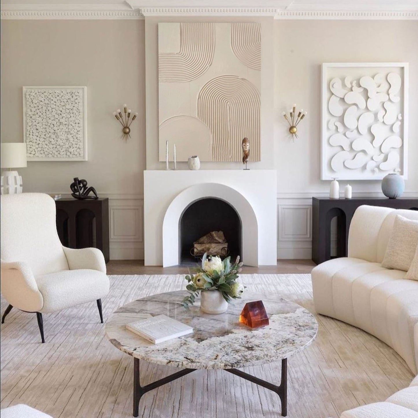 Elegant Beige Minimalist Abstract Oil Painting for Modern Home Décor
