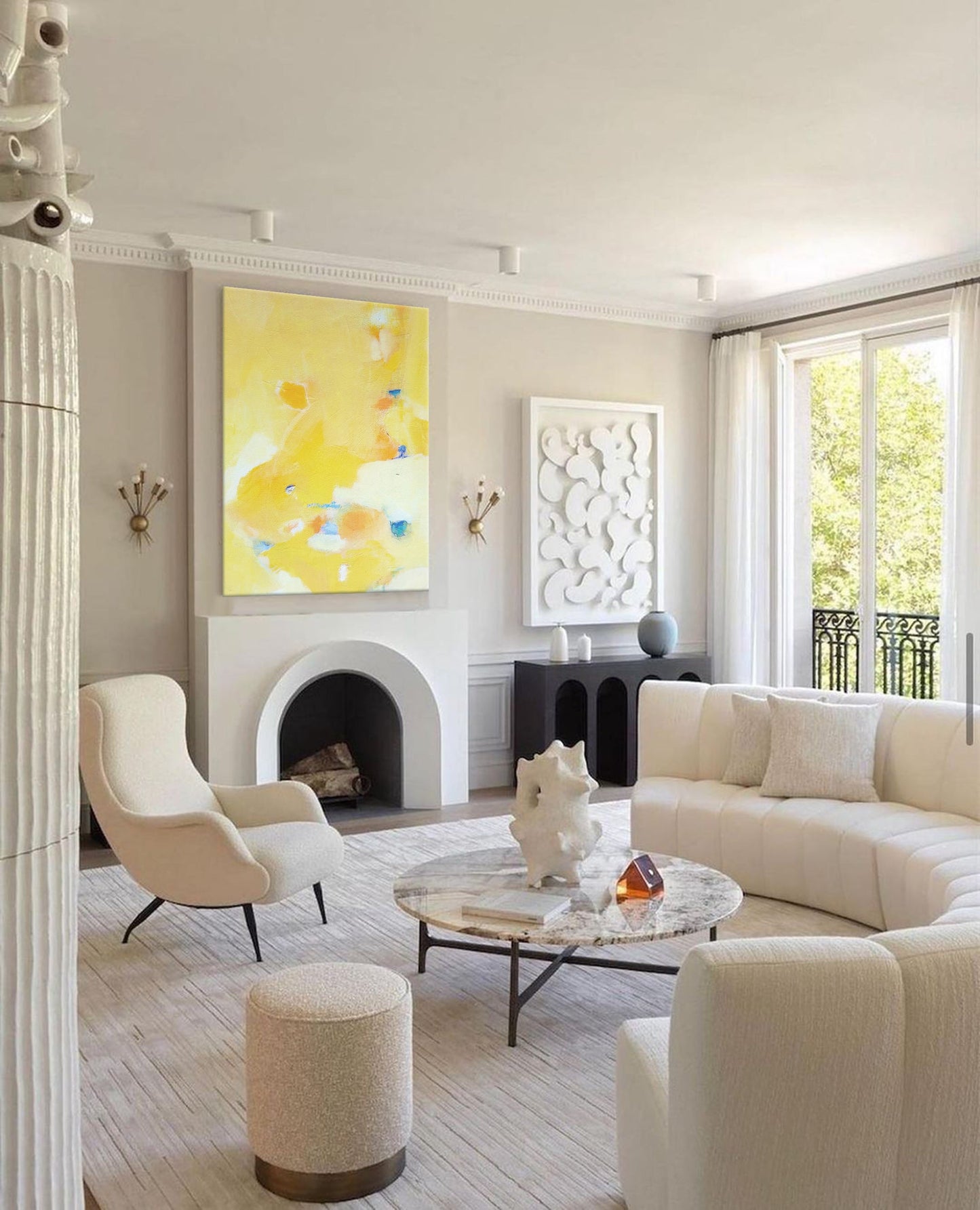 Bright Yellow Abstract Oil Painting for Modern Minimalist Home Decor