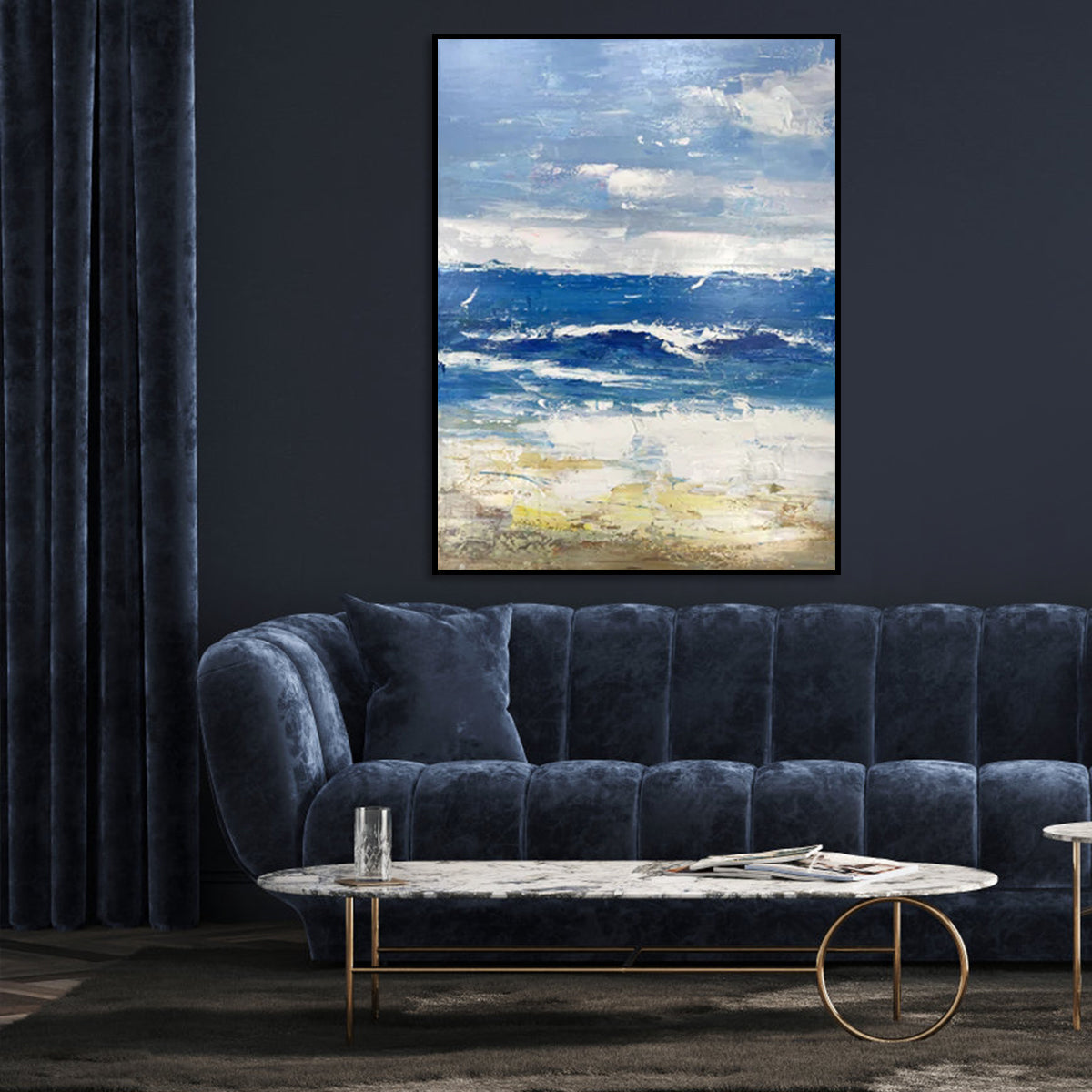 Tranquil Ocean Waves in Vibrant Oil Painting for Serene Home Decor
