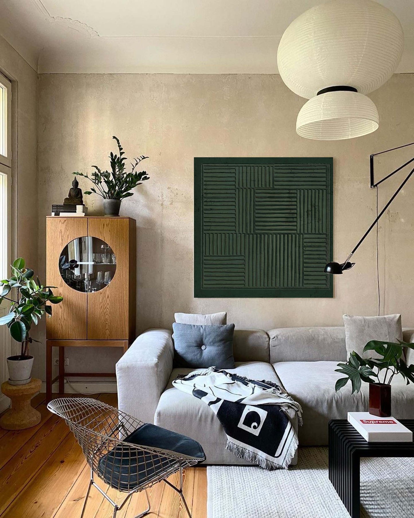 Abstract Green Minimalist Oil Painting for Modern Home Decor