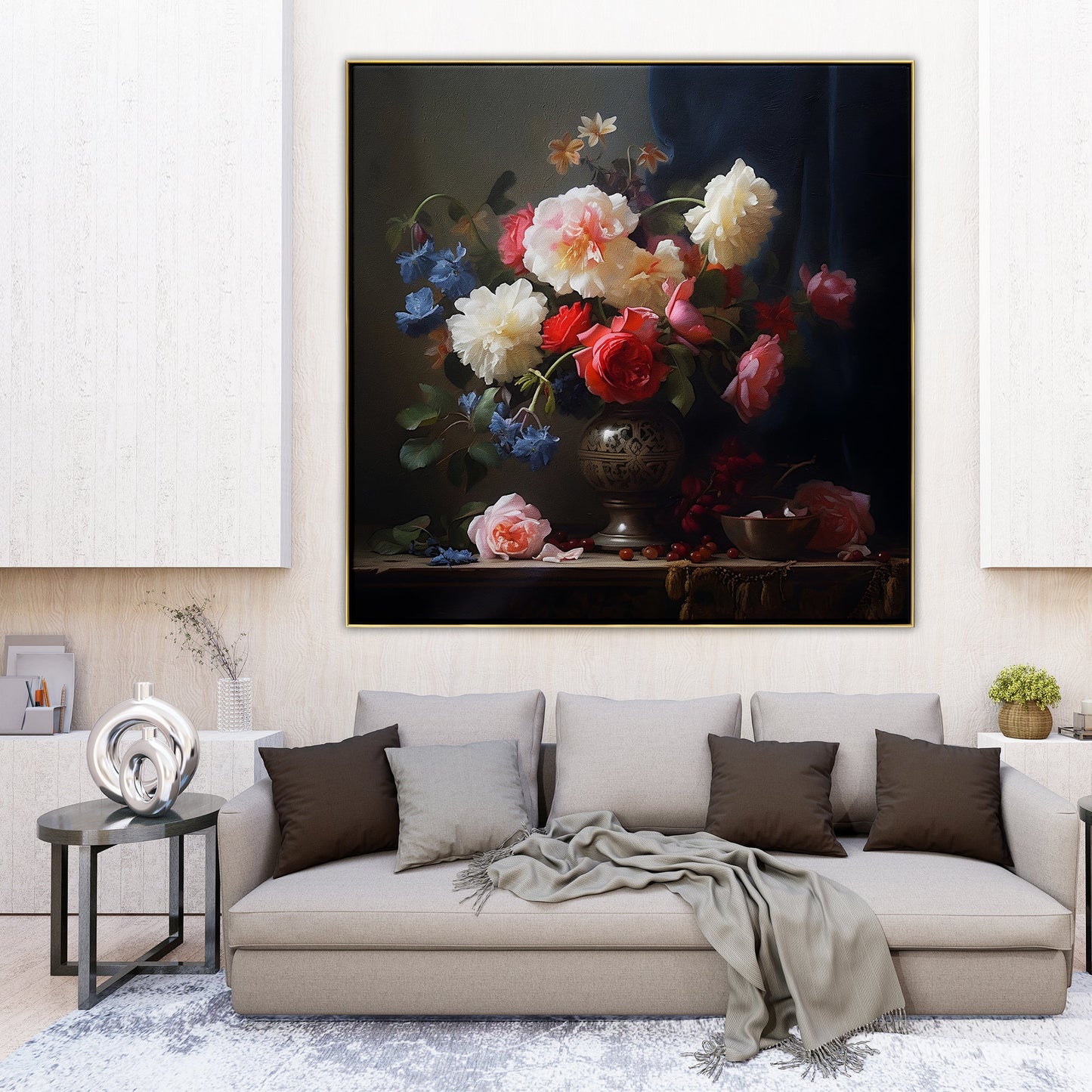 Exquisite Floral Still Life in a Classic Vase - Elegant Oil Painting for Home Decor
