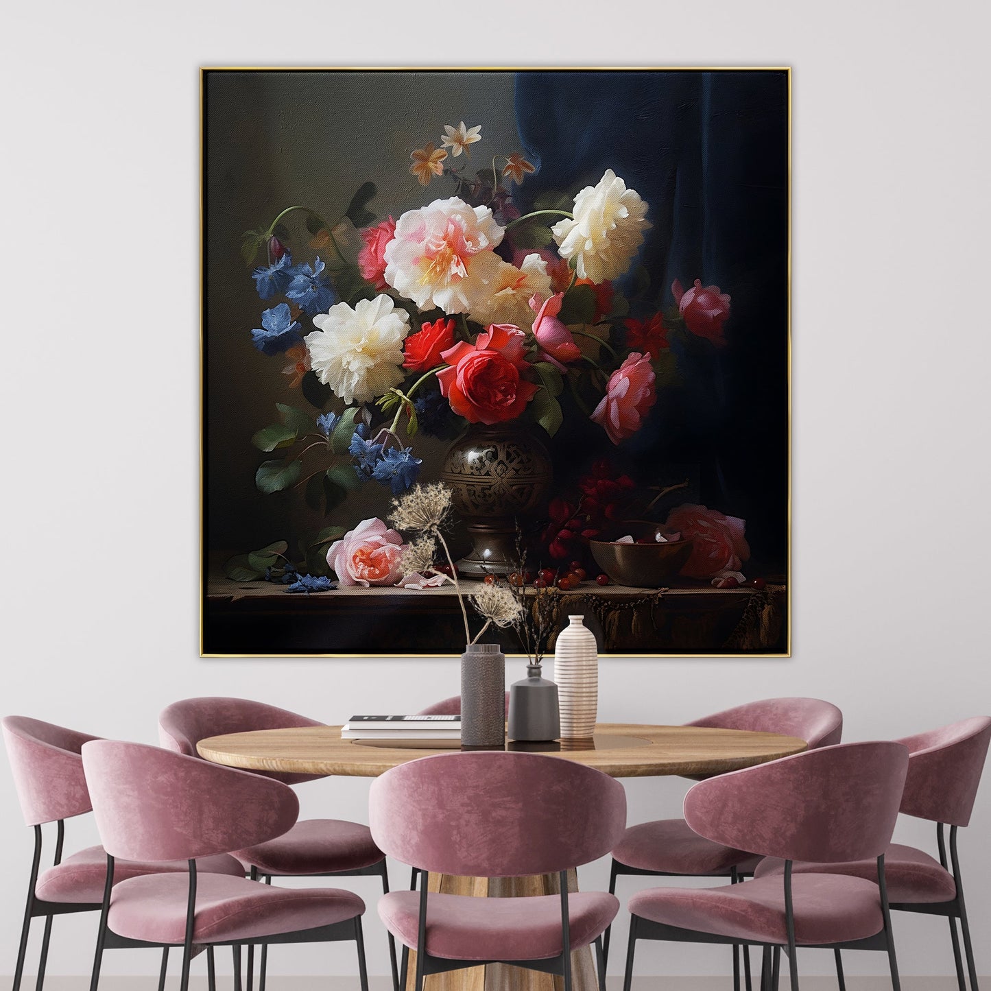 Exquisite Floral Still Life in a Classic Vase - Elegant Oil Painting for Home Decor