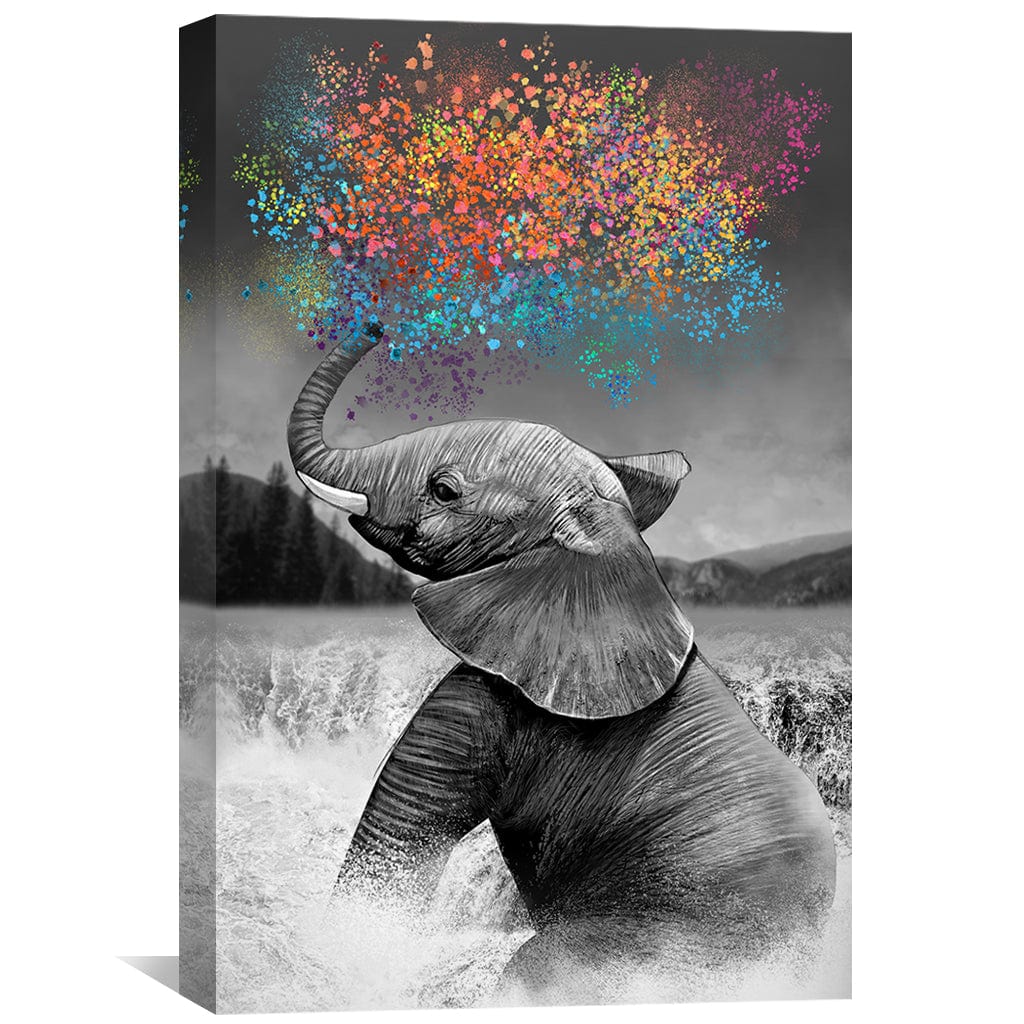 Colorful Elephant Splashing in Water - Vibrant Abstract Oil Painting Decor