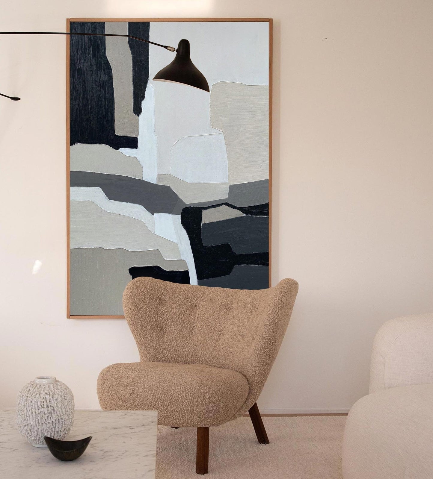 Contemporary Black and Grey Abstract Oil Painting for Modern Home Decor