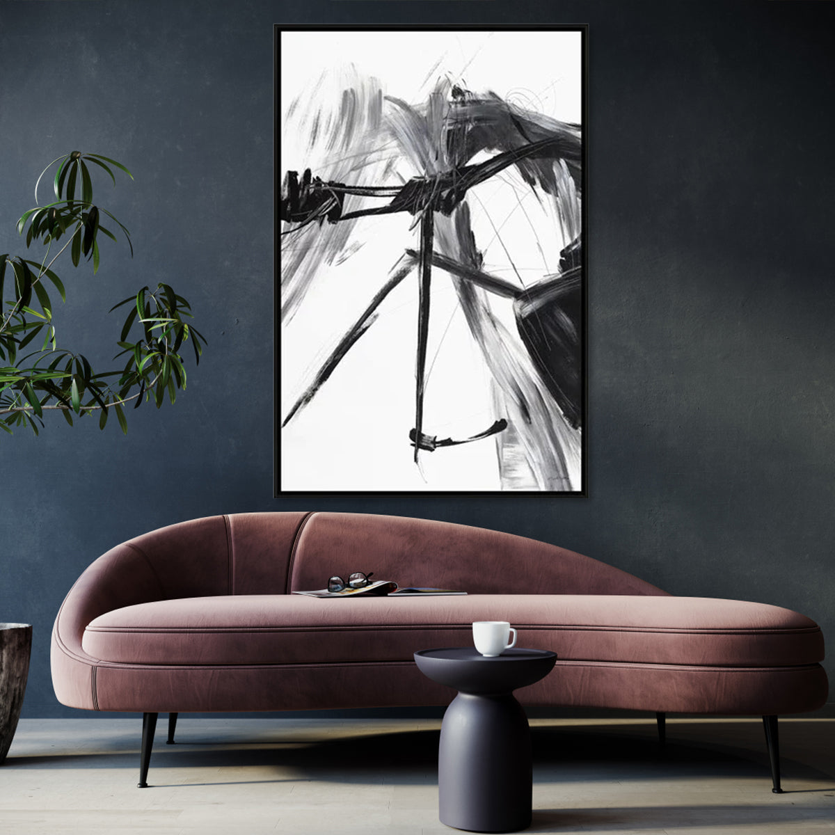 Abstract Oil Painting of Reflection and Emotion in Black and White