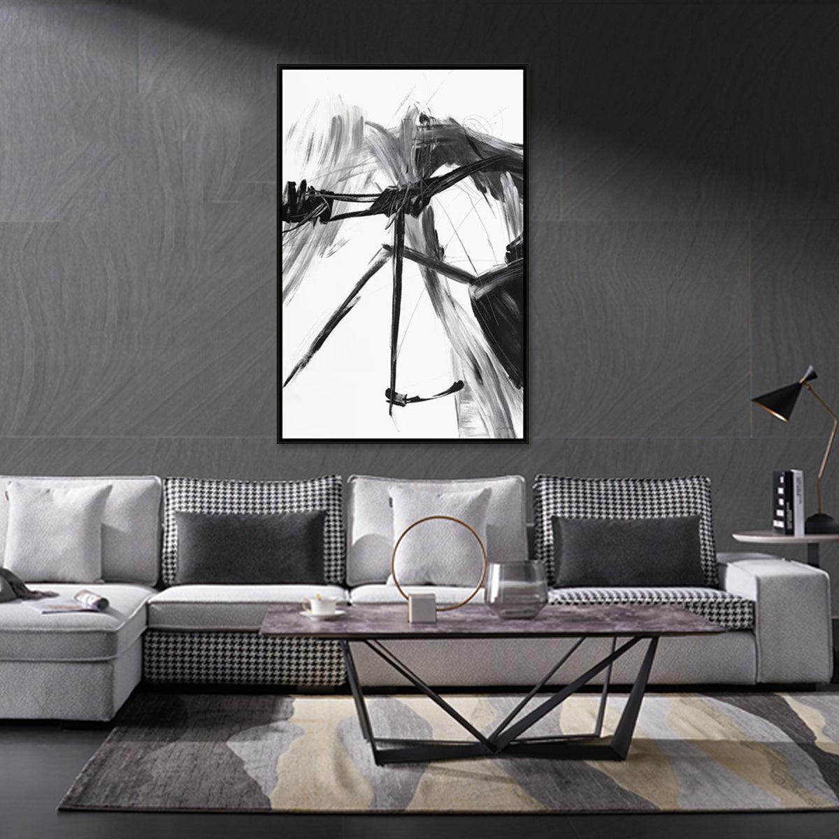 Abstract Oil Painting of Reflection and Emotion in Black and White
