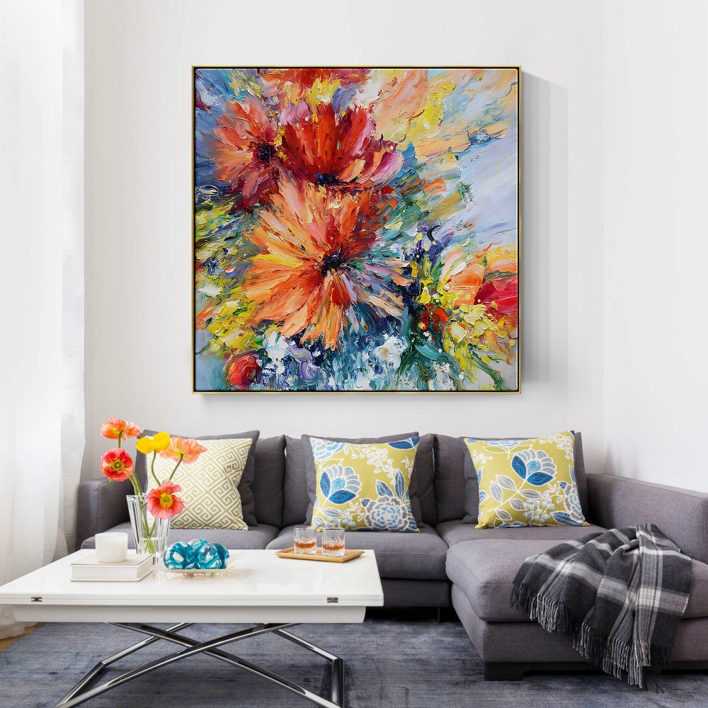 Vibrant Red Flower Oil Painting for Home Decor and Art Lovers
