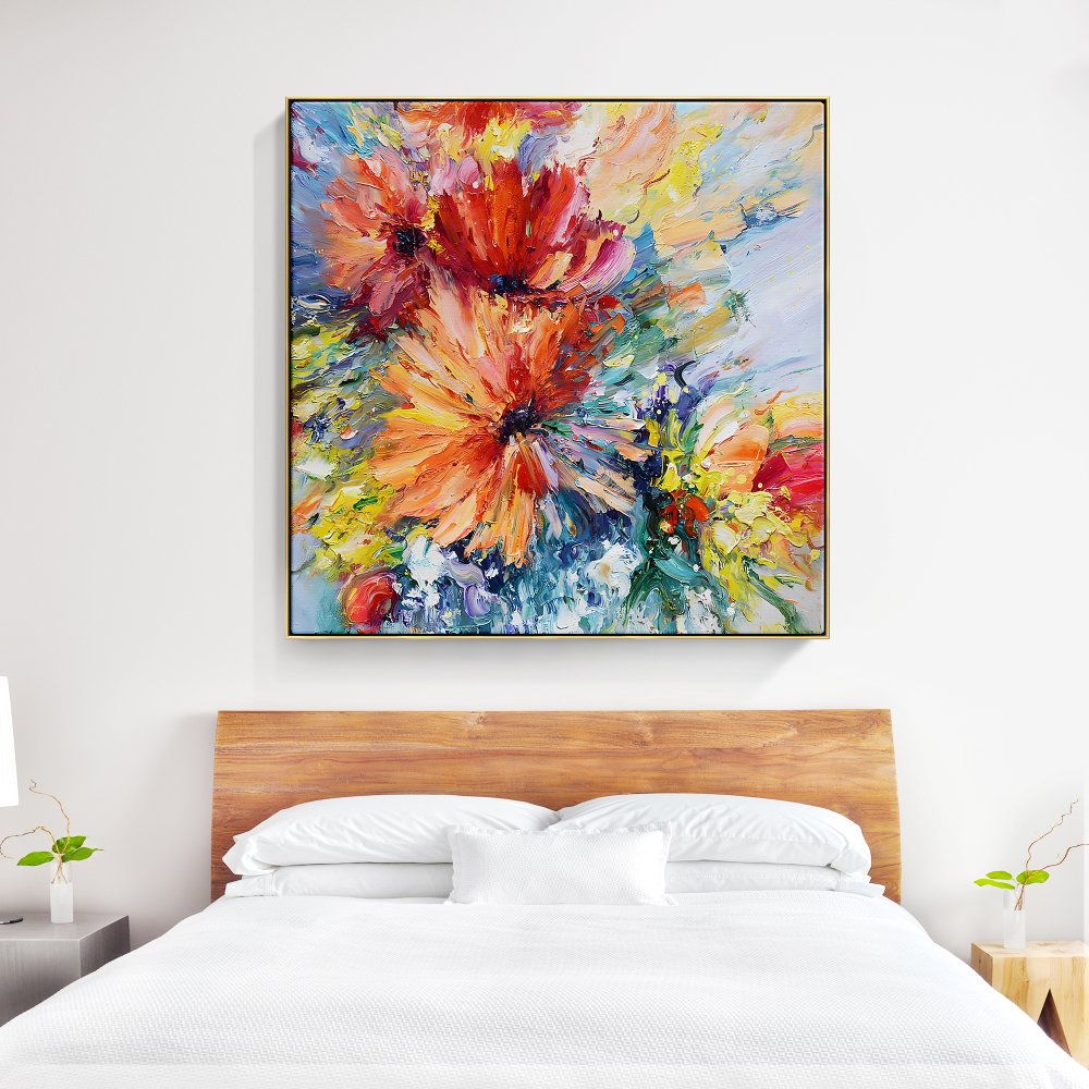Vibrant Red Flower Oil Painting for Home Decor and Art Lovers