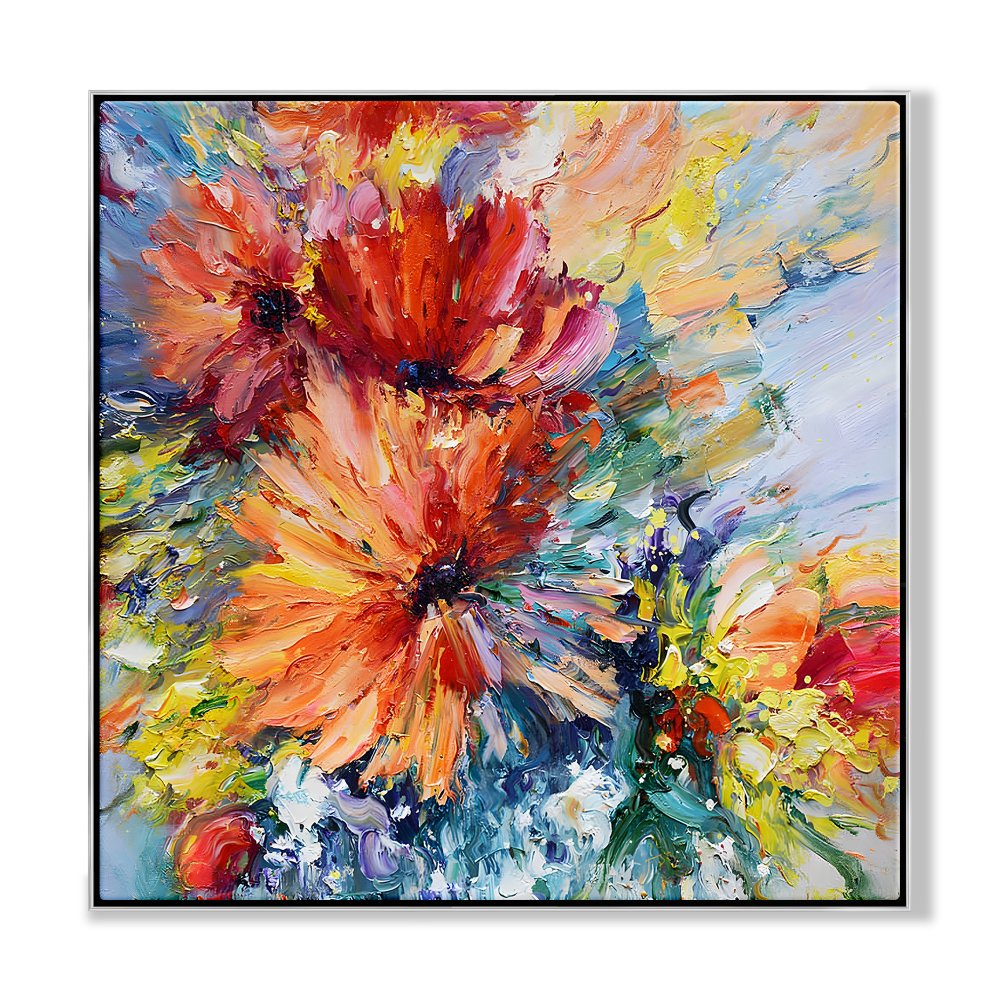 Vibrant Red Flower Oil Painting for Home Decor and Art Lovers