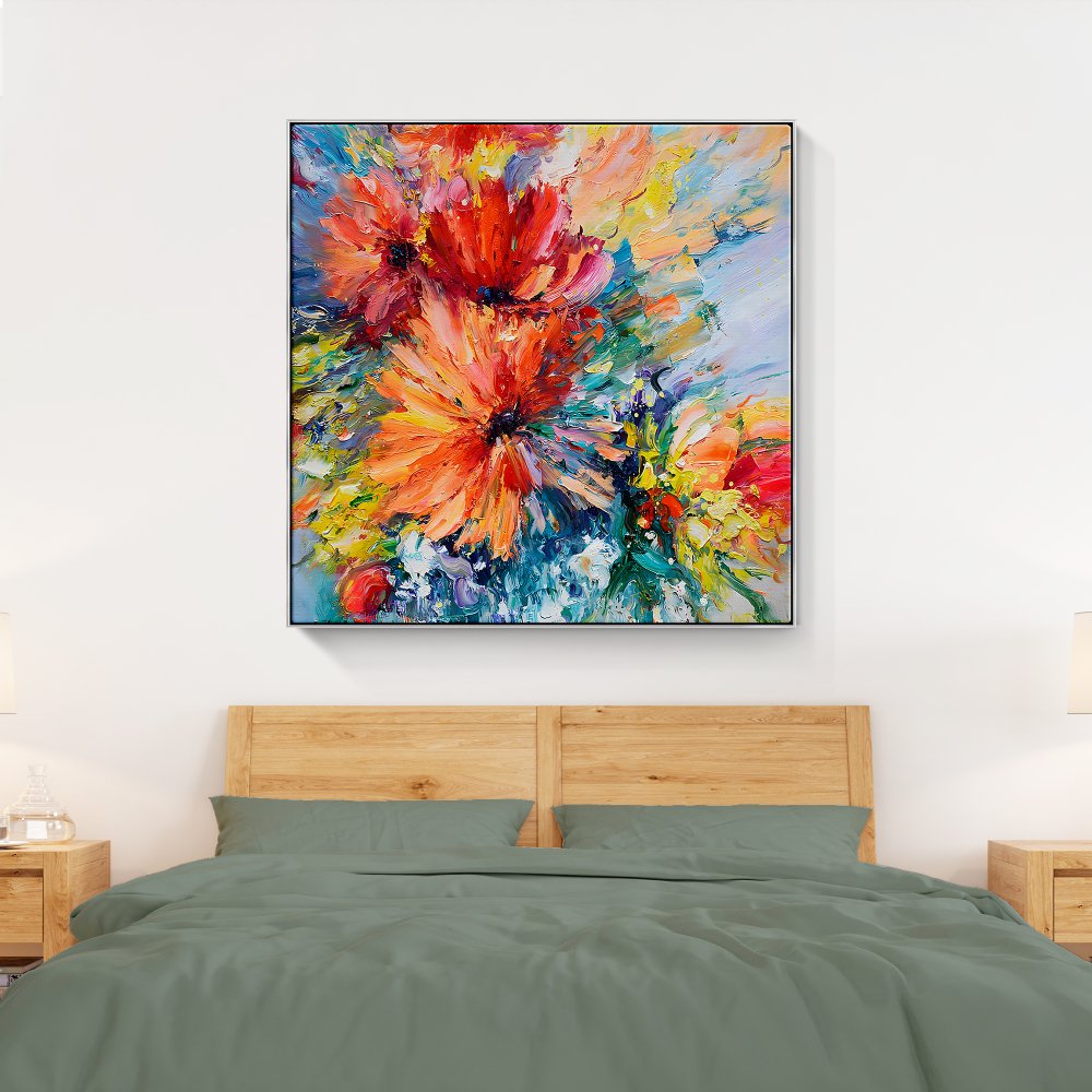 Vibrant Red Flower Oil Painting for Home Decor and Art Lovers
