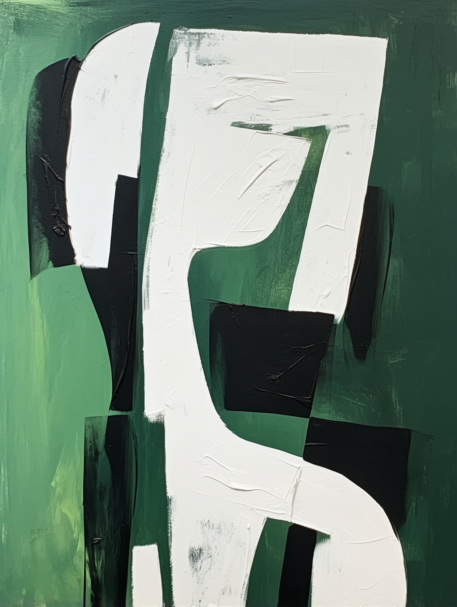 Abstract Green and Black Minimalist Oil Painting for Modern Home Decor