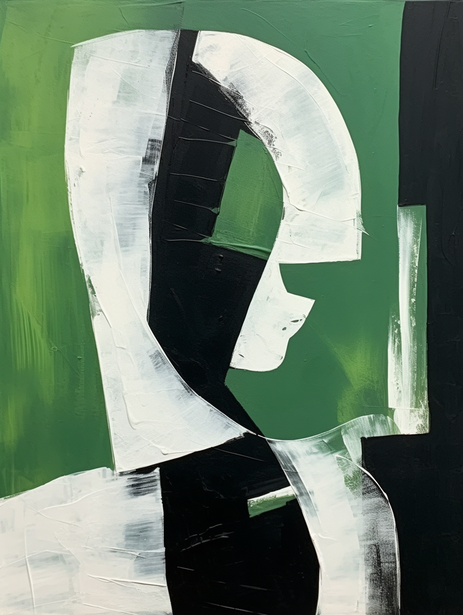 Abstract Green and Black Minimalist Oil Painting for Modern Home Decor
