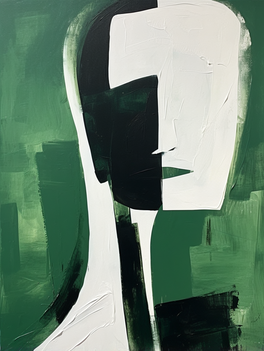 Abstract Green and Black Minimalist Oil Painting for Modern Home Decor