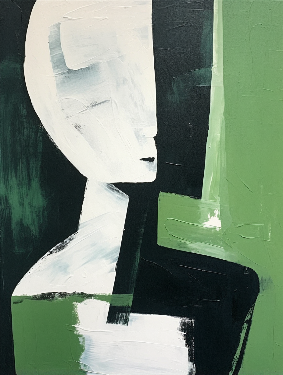 Abstract Green and White Portrait Oil Painting for Modern Home Décor