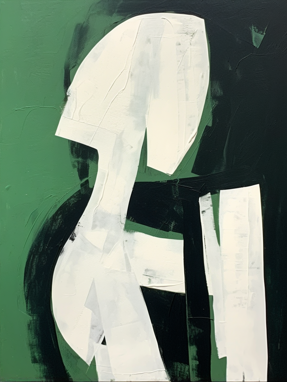 Abstract Green and White Minimalist Oil Painting for Modern Decor