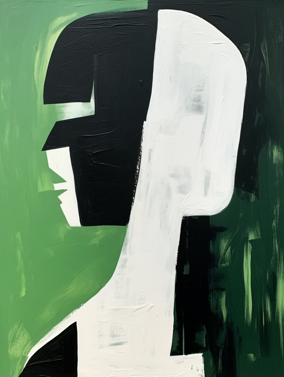 Abstract Green and Black Minimalist Oil Painting for Modern Decor