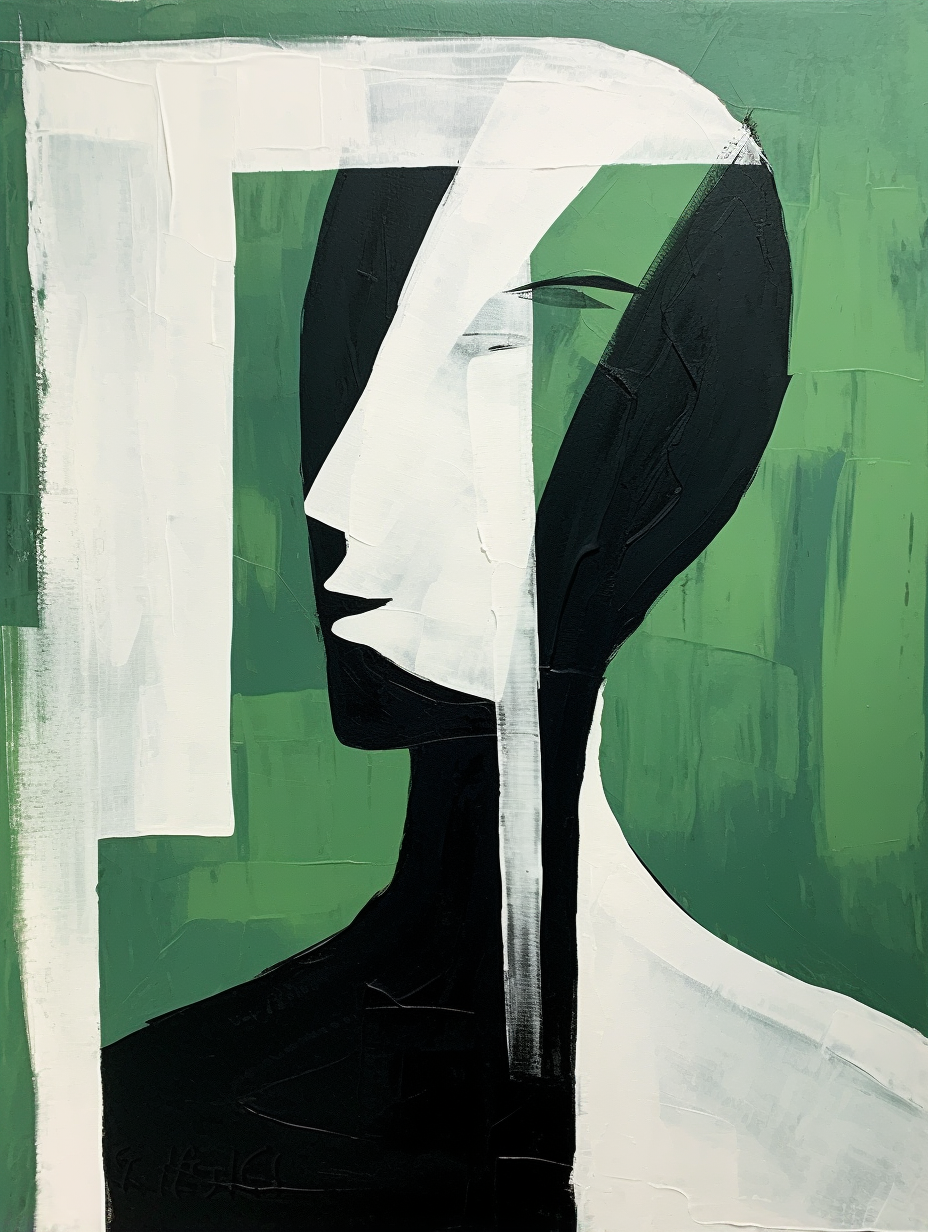 Abstract Green Face Oil Painting - Modern Minimalist Wall Art for Contemporary Spaces