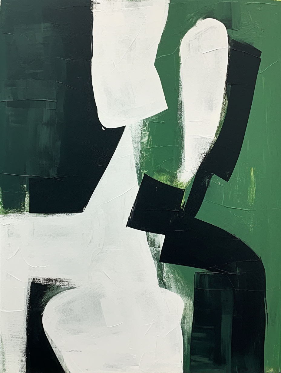 Abstract Green and Black Minimalist Oil Painting for Modern Decor