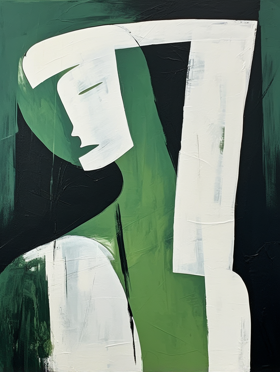 Abstract Green Figure Oil Painting - Modern Minimalist Wall Art for Contemporary Decor