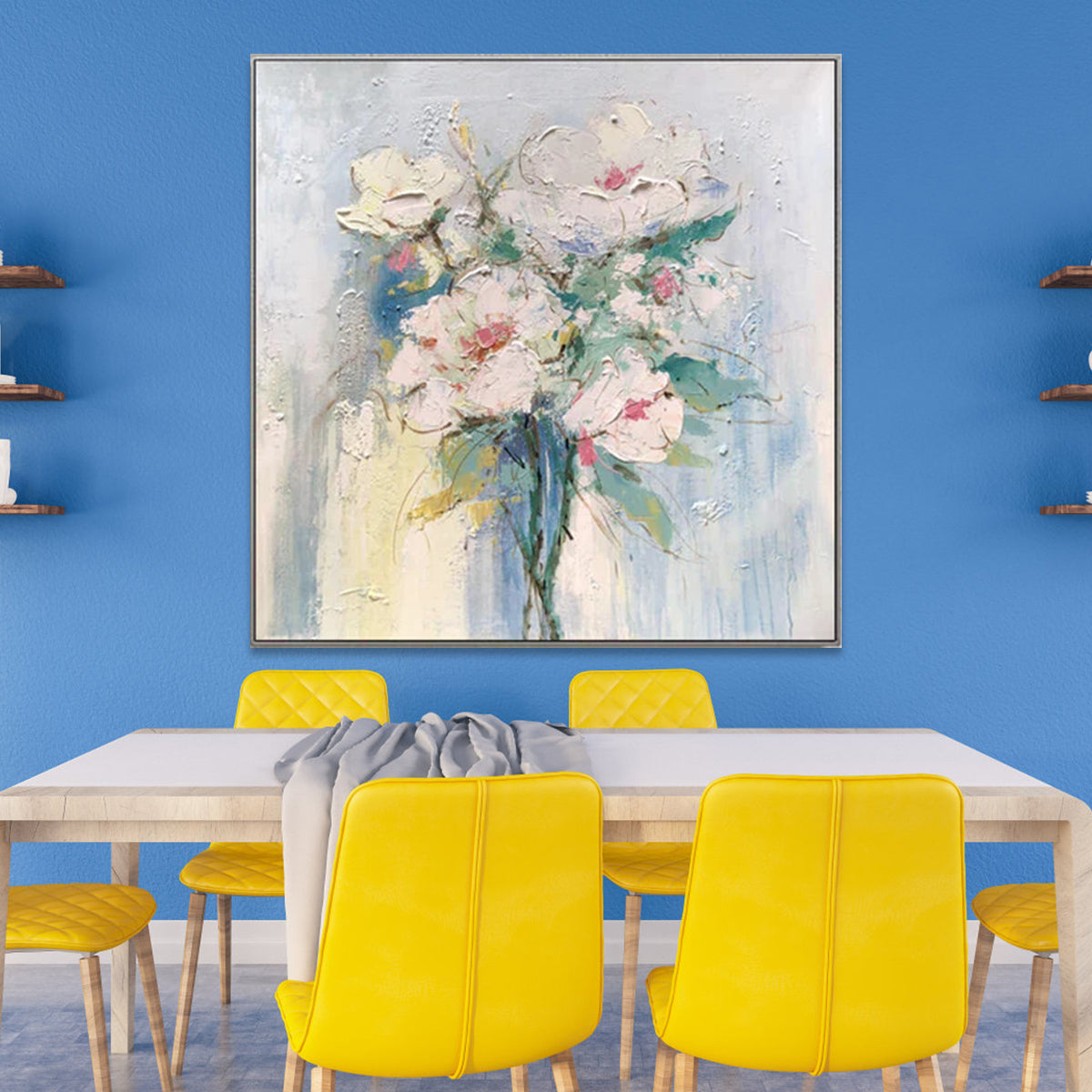 Elegant Floral Oil Painting with Soft Pastel Colors for Modern Home Decor