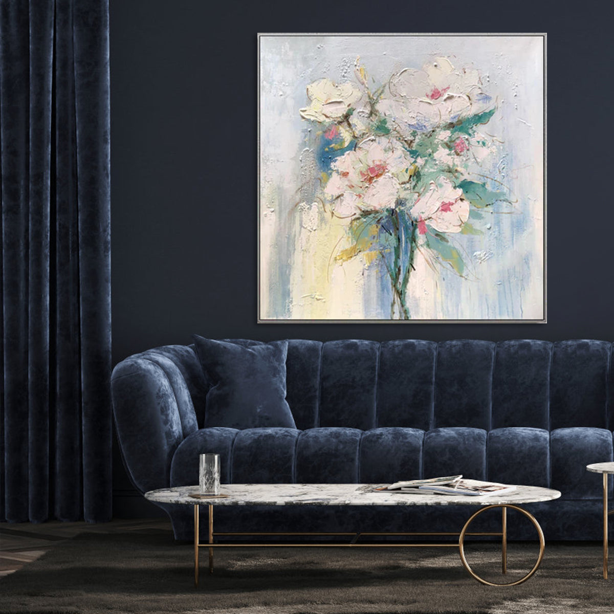 Elegant Floral Oil Painting with Soft Pastel Colors for Modern Home Decor