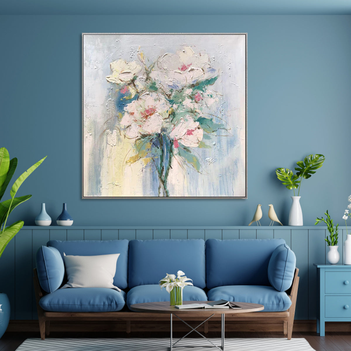 Elegant Floral Oil Painting with Soft Pastel Colors for Modern Home Decor