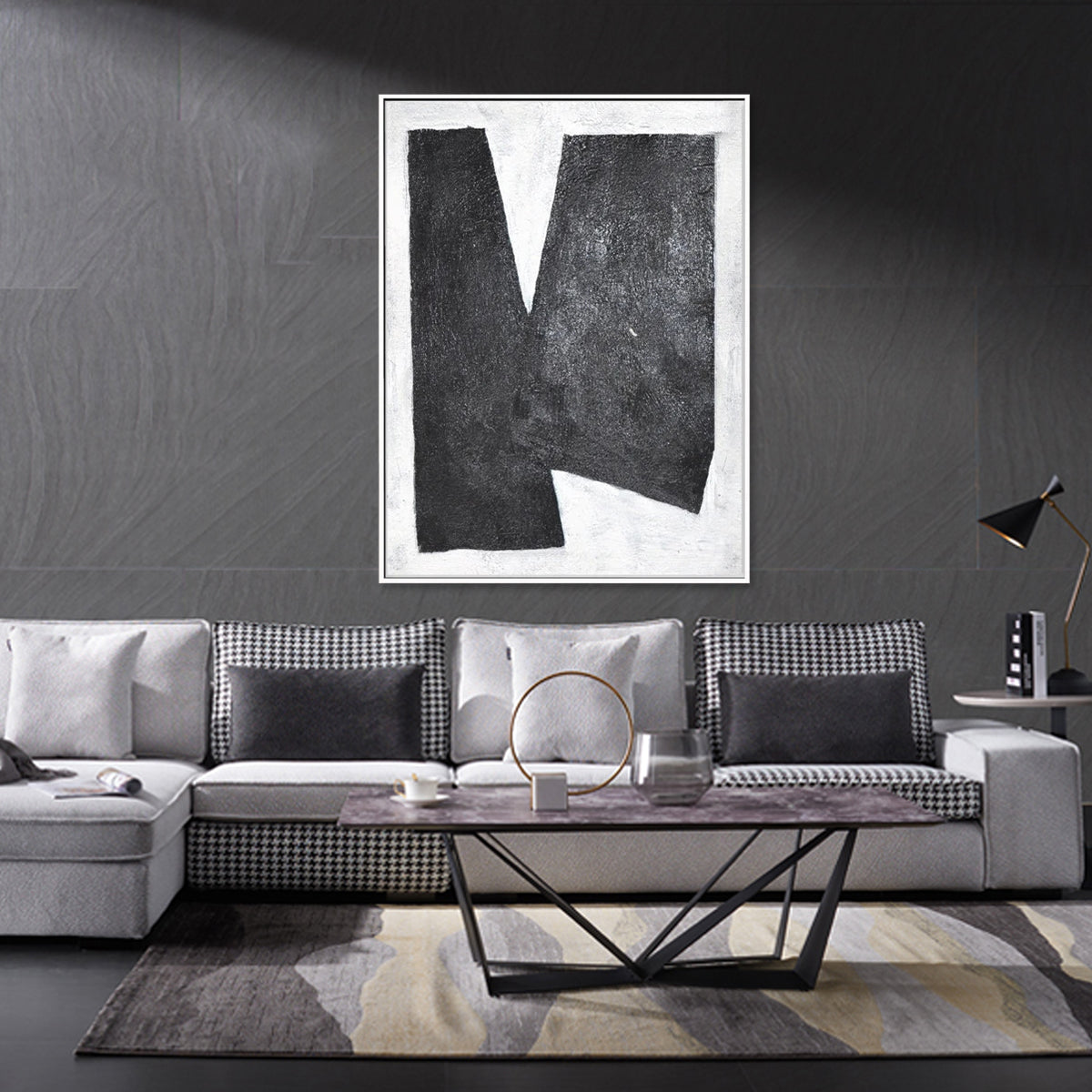 Bold Abstract Oil Painting in Monochrome Black and White for Modern Interiors