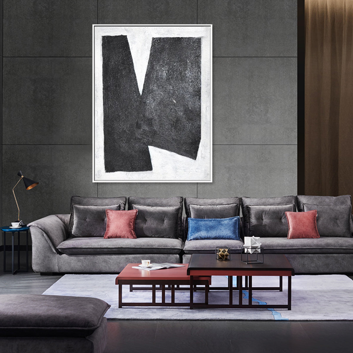 Bold Abstract Oil Painting in Monochrome Black and White for Modern Interiors