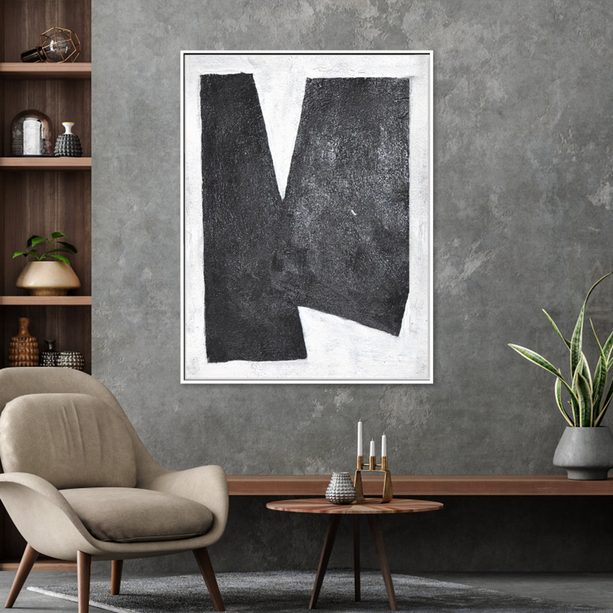 Bold Abstract Oil Painting in Monochrome Black and White for Modern Interiors
