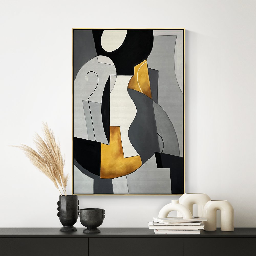 Abstract Modern Art Canvas with Earthy Tones and Bold Shapes for Home Decor