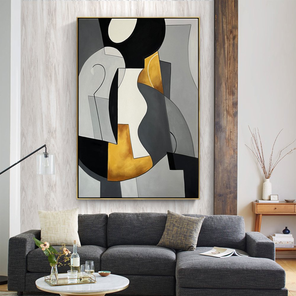 Abstract Modern Art Canvas with Earthy Tones and Bold Shapes for Home Decor