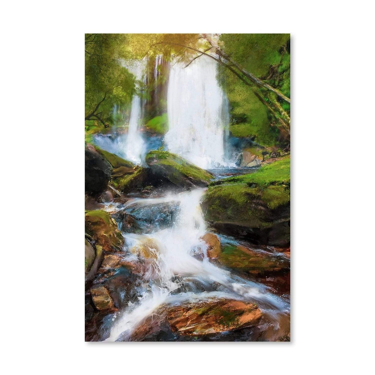 Serene River Waterfall Oil Painting for Tranquil Home Decor
