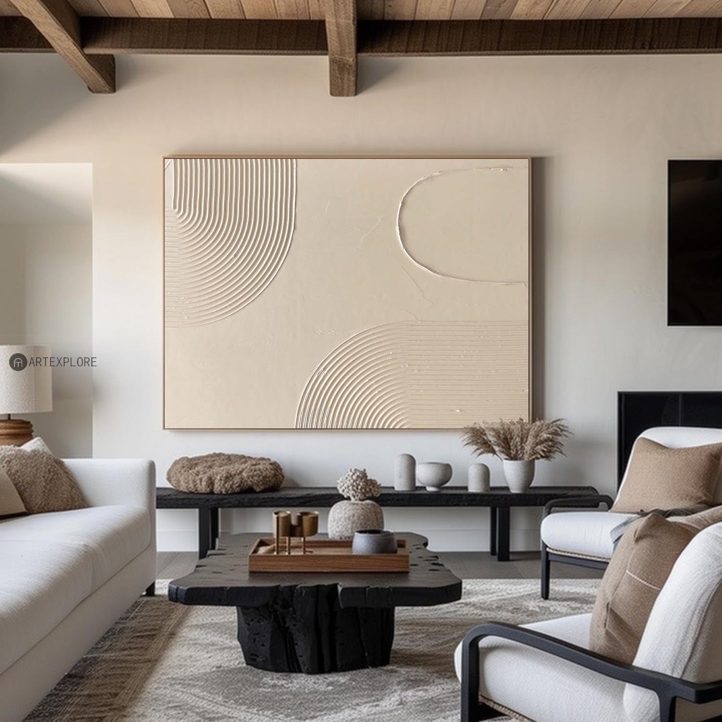 Elegant Beige Minimalist Abstract Oil Painting for Modern Home Decor