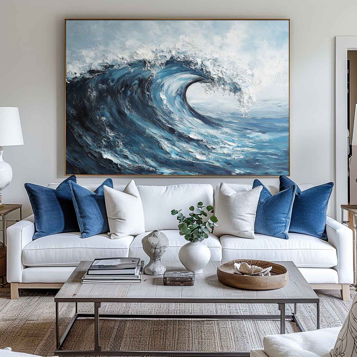 Vibrant Ocean Wave Oil Painting for Coastal Home Decor