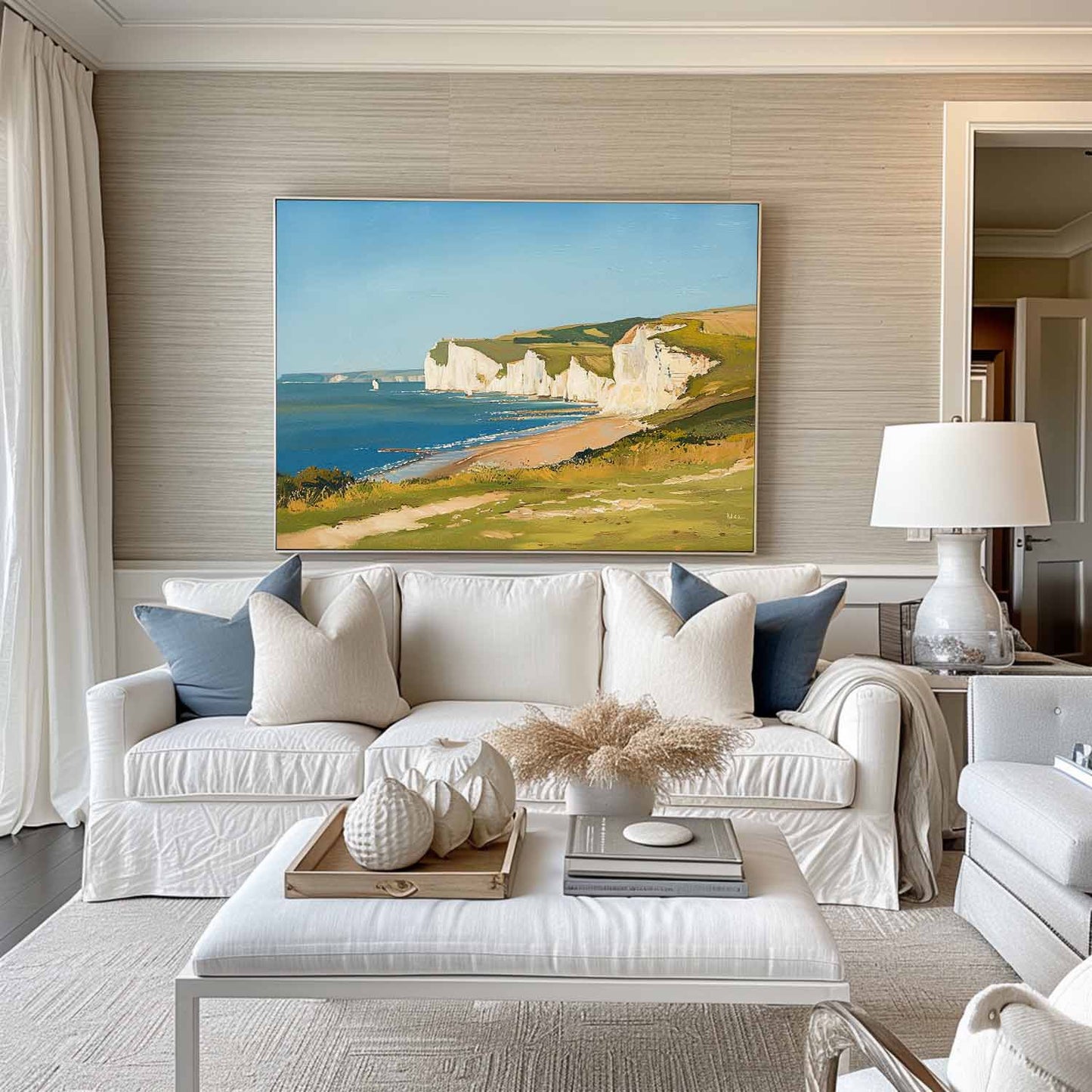 Coastal Serenity: Vibrant Oil Painting of Cliffs and Ocean