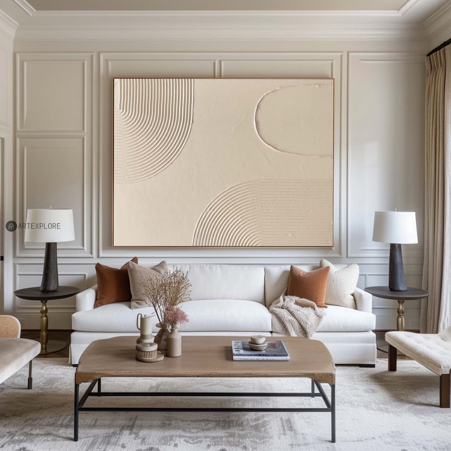 Elegant Beige Minimalist Abstract Oil Painting for Modern Home Decor