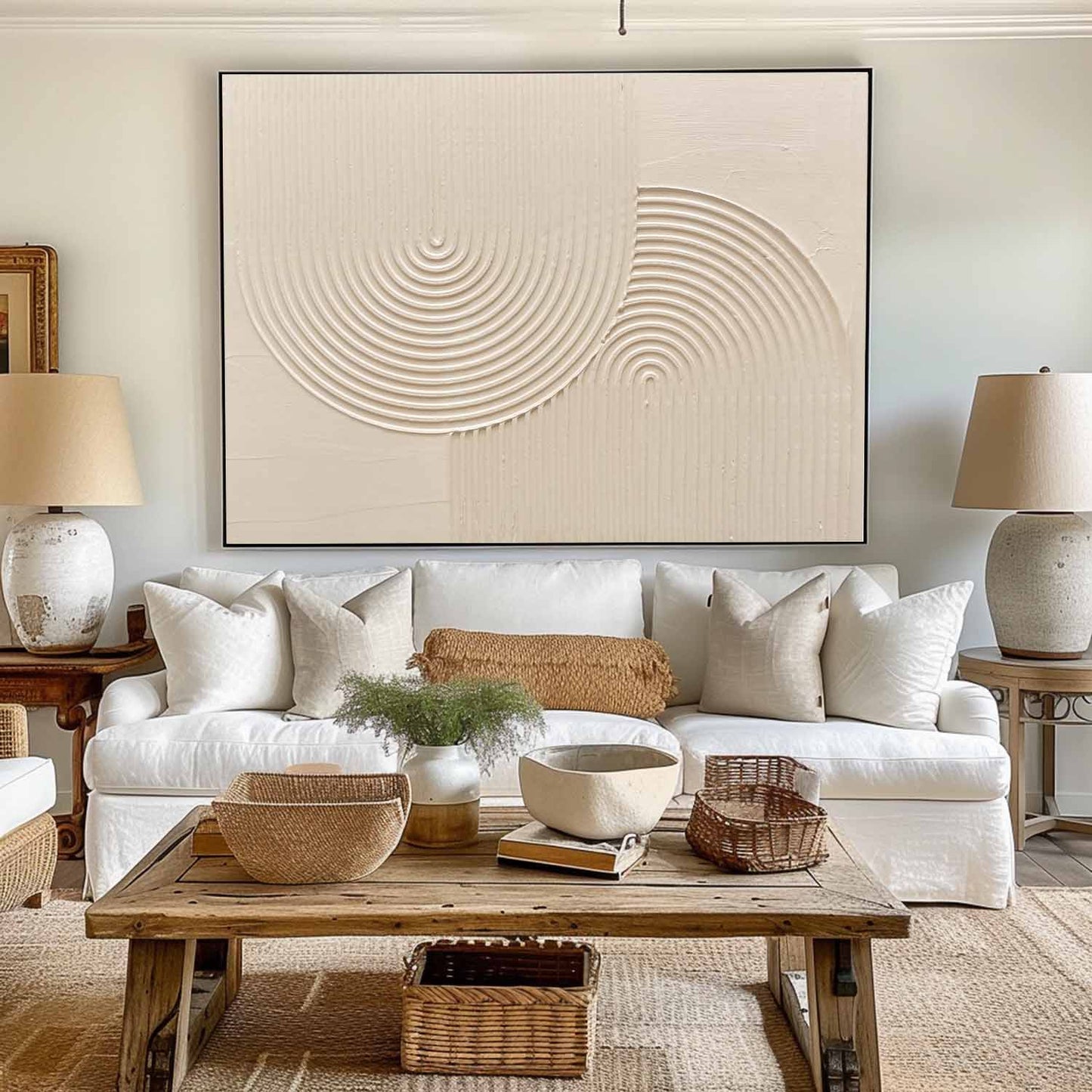 Elegant Beige Minimalist Abstract Oil Painting for Modern Home Decor