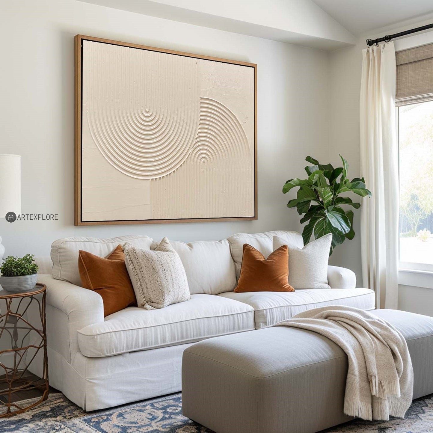 Elegant Beige Minimalist Abstract Oil Painting for Modern Home Decor