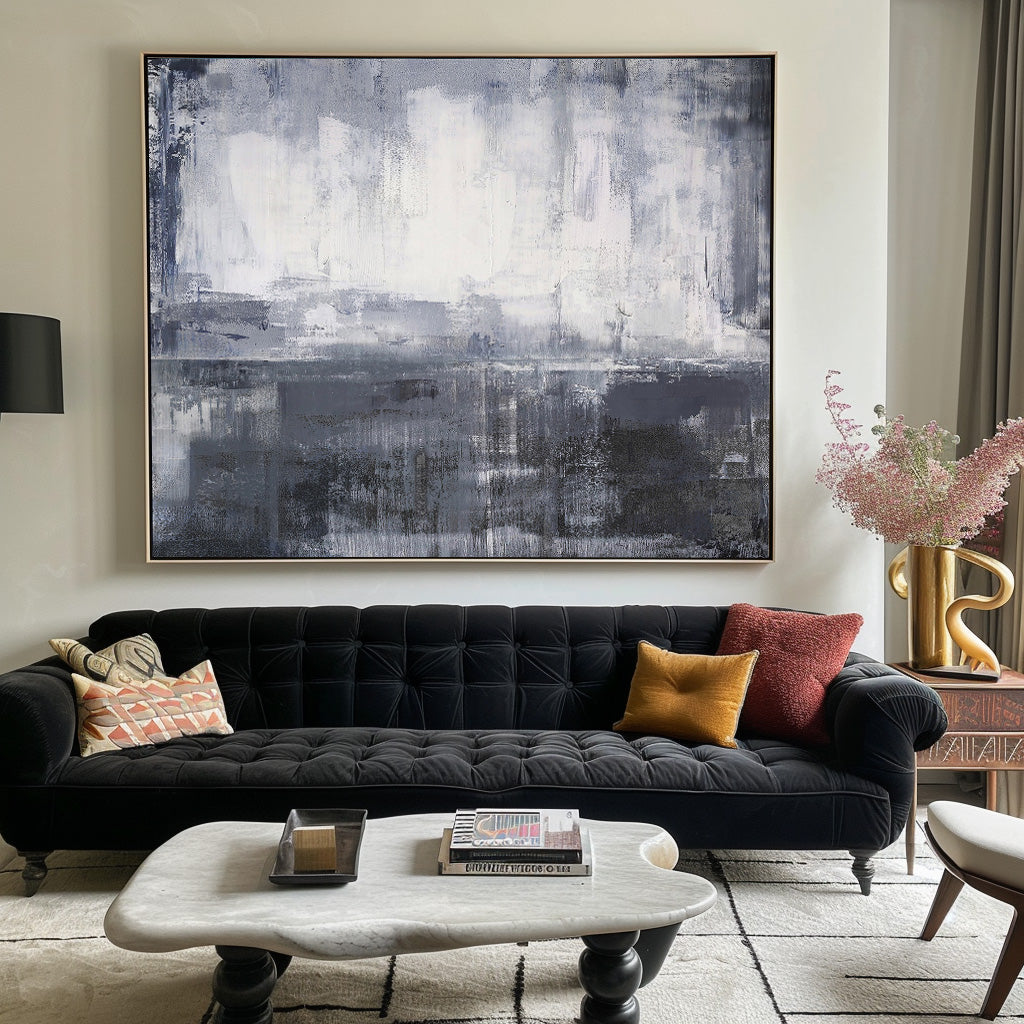 Contemporary Grey and White Abstract Oil Painting for Modern Art Lovers